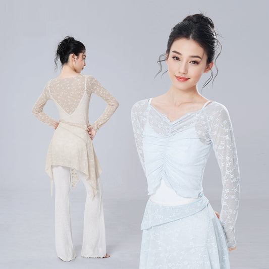 Ballet Long-sleeve Off-shoulder Outerwear Practice Suit Bodywear Set