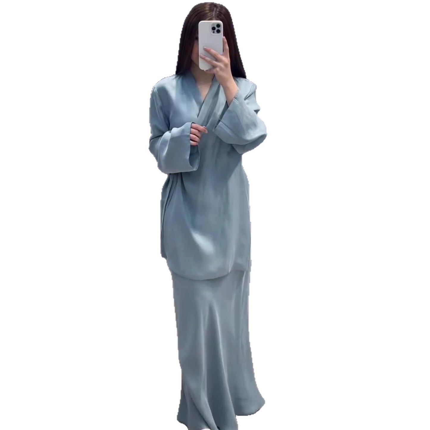 Crossover Sleepwear Waist-Cinching Sheer Spring Dress Set for Women New Fashion with Tie-Up Detail