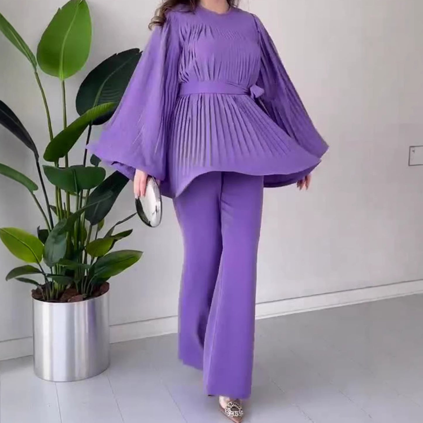 New pleated loose spring fashionable temperament pants set with feminine design
