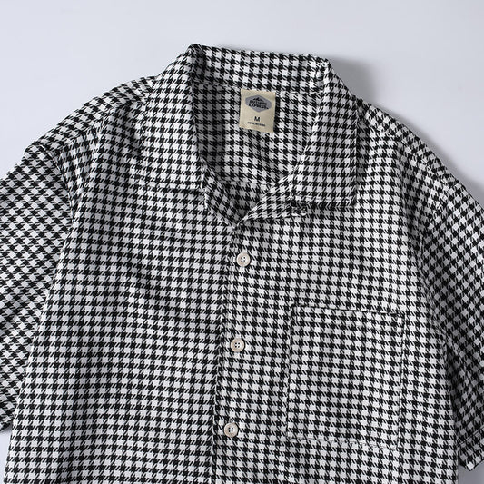Checkered Cuban Collar Short Sleeve Shirt Men's Relaxed Cool Casual Dress Shirt