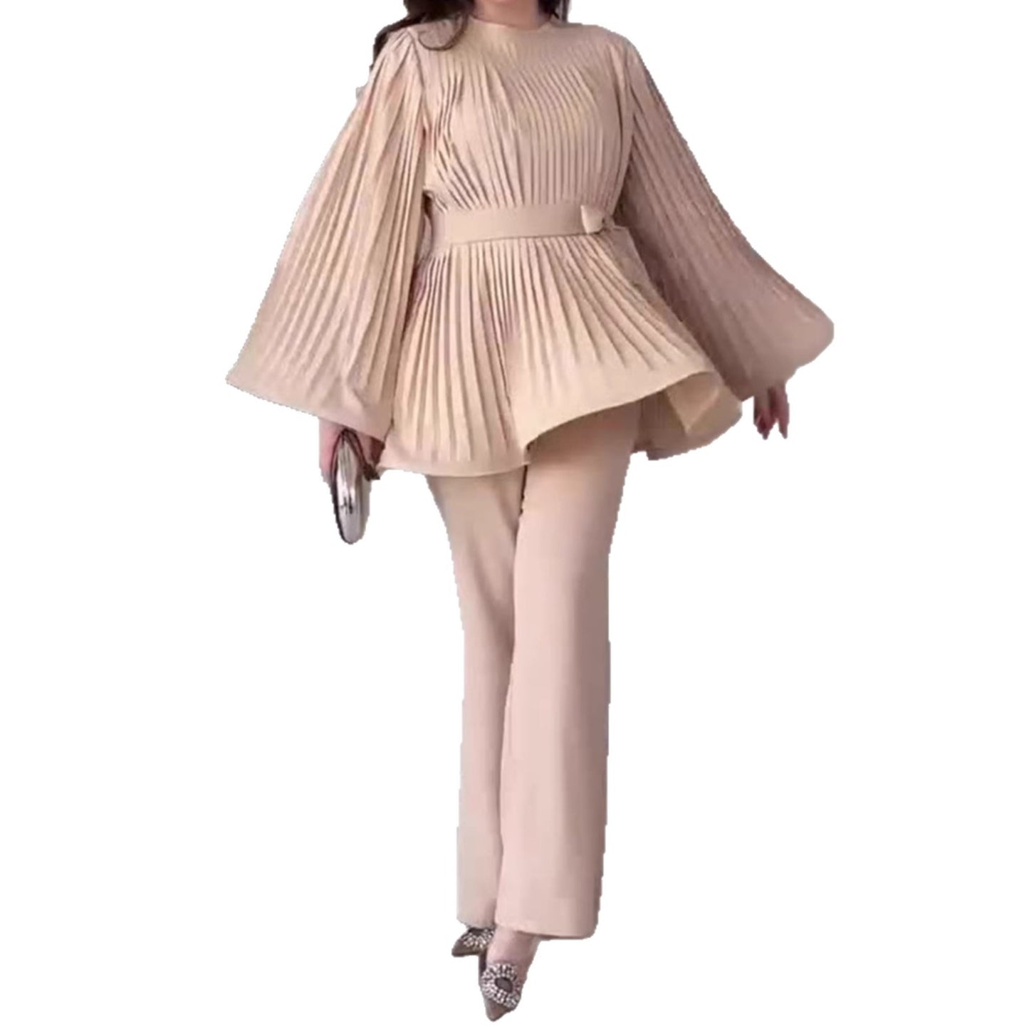 New pleated loose spring fashionable temperament pants set with feminine design