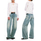 Light Blue Loose Straight Leg Low Waist Vintage Washed Denim Jeans for Women