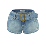 Belt denim shorts
