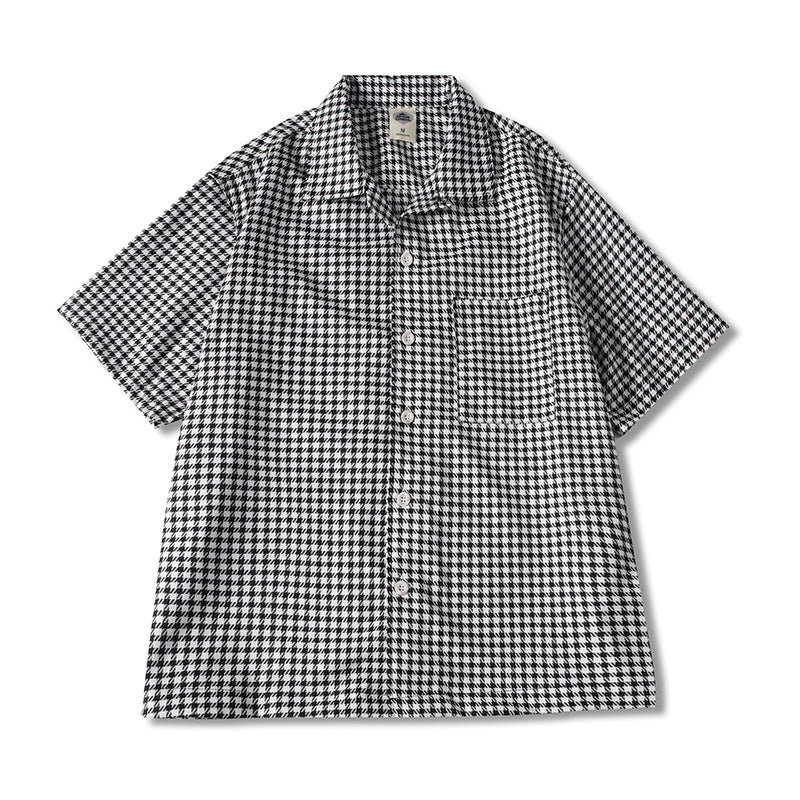 Checkered Cuban Collar Short Sleeve Shirt Men's Relaxed Cool Casual Dress Shirt