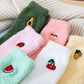Coral velvet socks embroidered with fruits