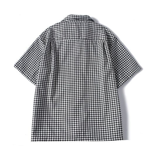 Checkered Cuban Collar Short Sleeve Shirt Men's Relaxed Cool Casual Dress Shirt