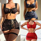 Sexy Sheer Lace Floral Tie-Up Spliced Bra and Panty Set for Women