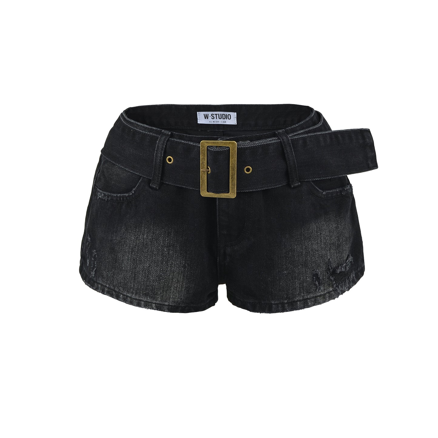 Belt denim shorts