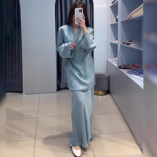 Crossover Sleepwear Waist-Cinching Sheer Spring Dress Set for Women New Fashion with Tie-Up Detail