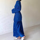 Long Sleeve Dress Set with Print, Satin Round Neck Fitted Waist, Elegant and Fashionable