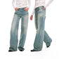 Light Blue Loose Straight Leg Low Waist Vintage Washed Denim Jeans for Women