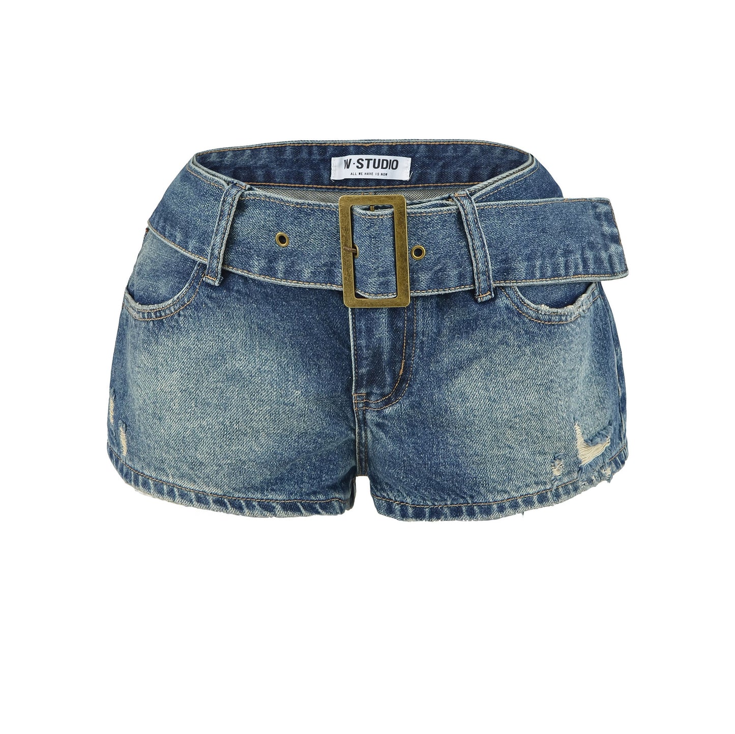 Belt denim shorts