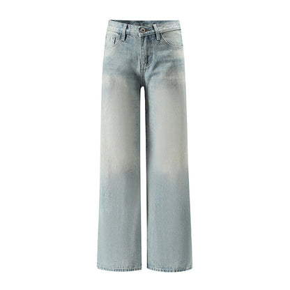 Light Blue Loose Straight Leg Low Waist Vintage Washed Denim Jeans for Women