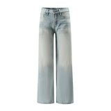 Light Blue Loose Straight Leg Low Waist Vintage Washed Denim Jeans for Women