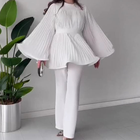 New pleated loose spring fashionable temperament pants set with feminine design