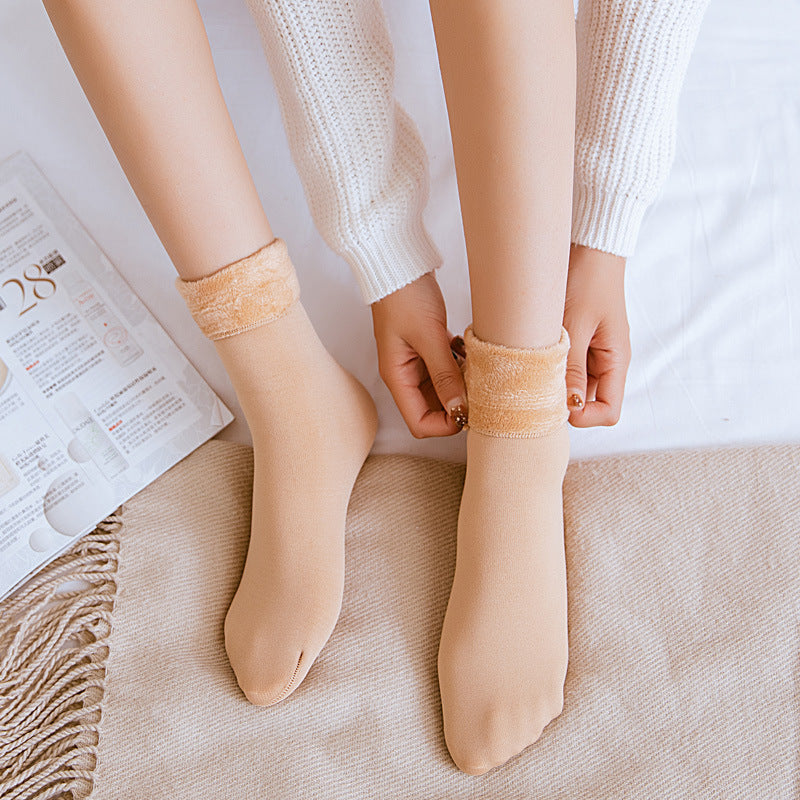 Warm Socks Fleece Lined Thickened Men Women Color Floor Socks