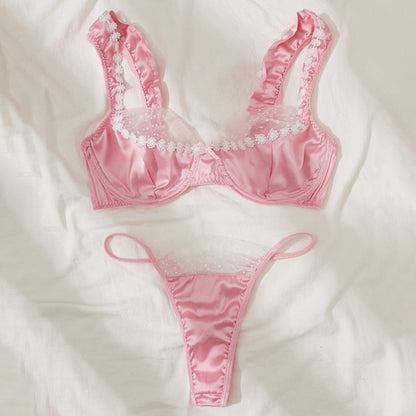 Pure Desire Lace Flower High-Quality Three-Piece Sexy Underwear Set