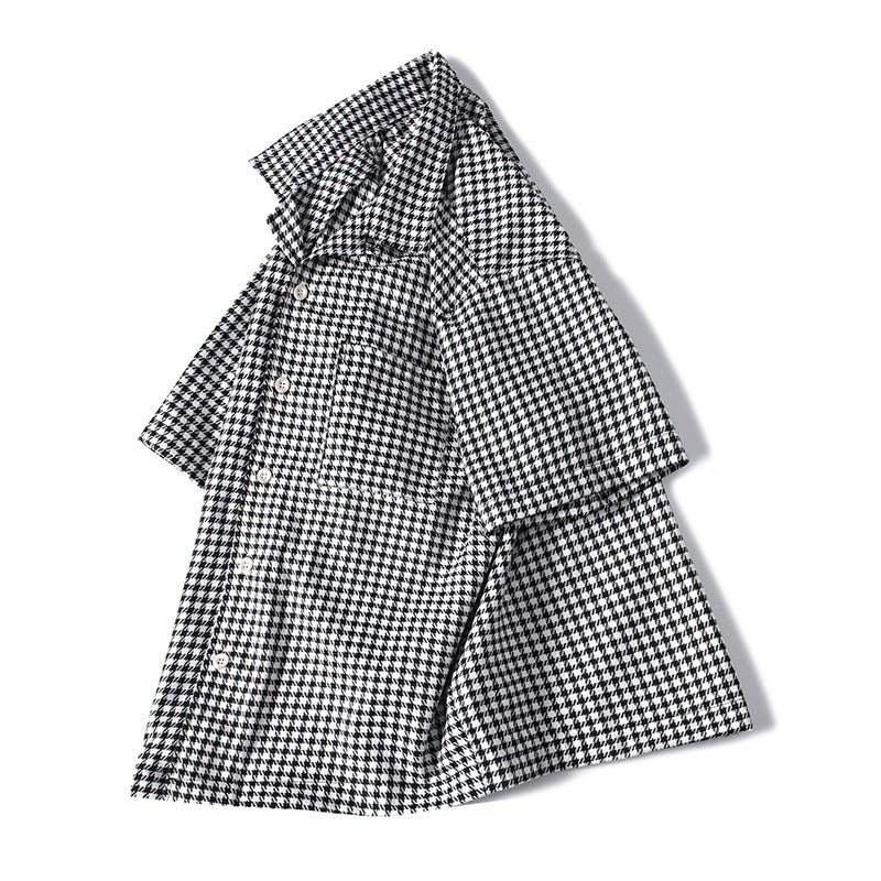 Checkered Cuban Collar Short Sleeve Shirt Men's Relaxed Cool Casual Dress Shirt