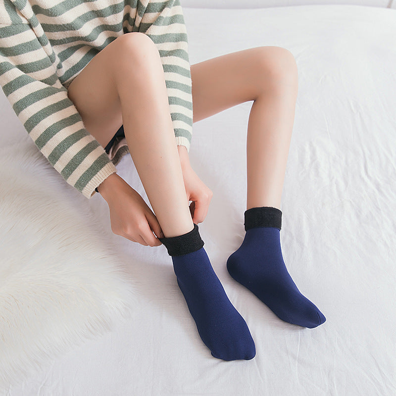 Warm Socks Fleece Lined Thickened Men Women Color Floor Socks