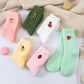 Coral velvet socks embroidered with fruits